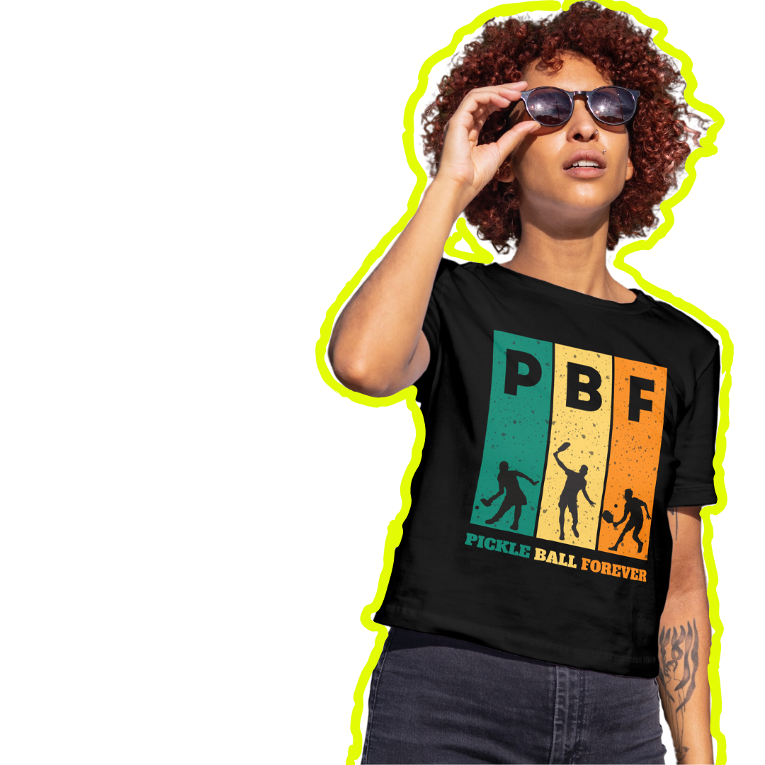 woman wearing black pickleball forever shirt